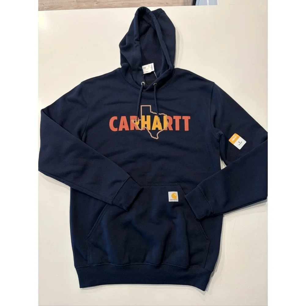 Carhartt Texas Graphic Hoodie Mens S Navy Blue Pullover Loose Fit 107056-126